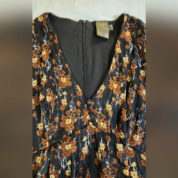 Taylor Black and Brown Floral Midi Dress, NWT, Size 2 - Picture 4 of 9